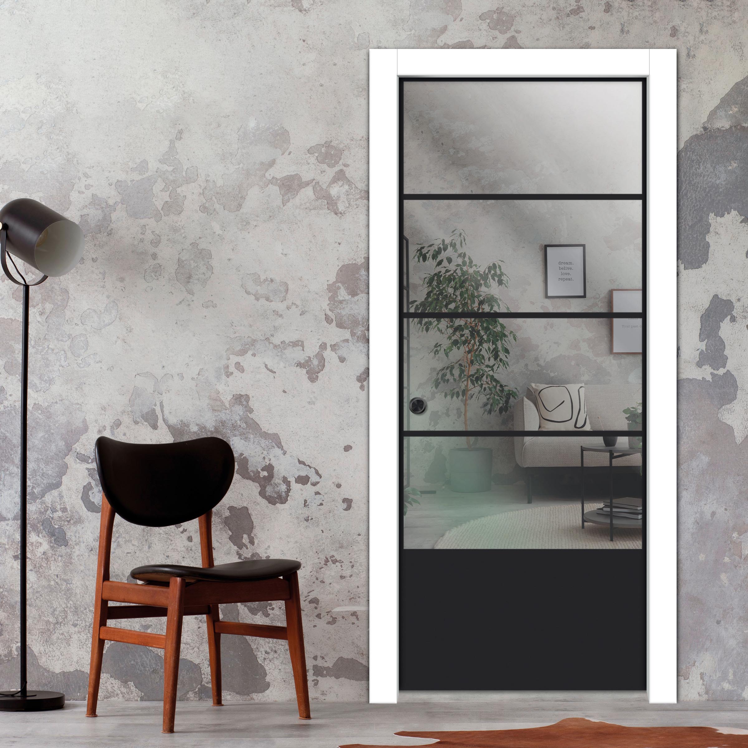 Frameless Glass Sliding Pocket Door Industrial Style PSGDIS-4256