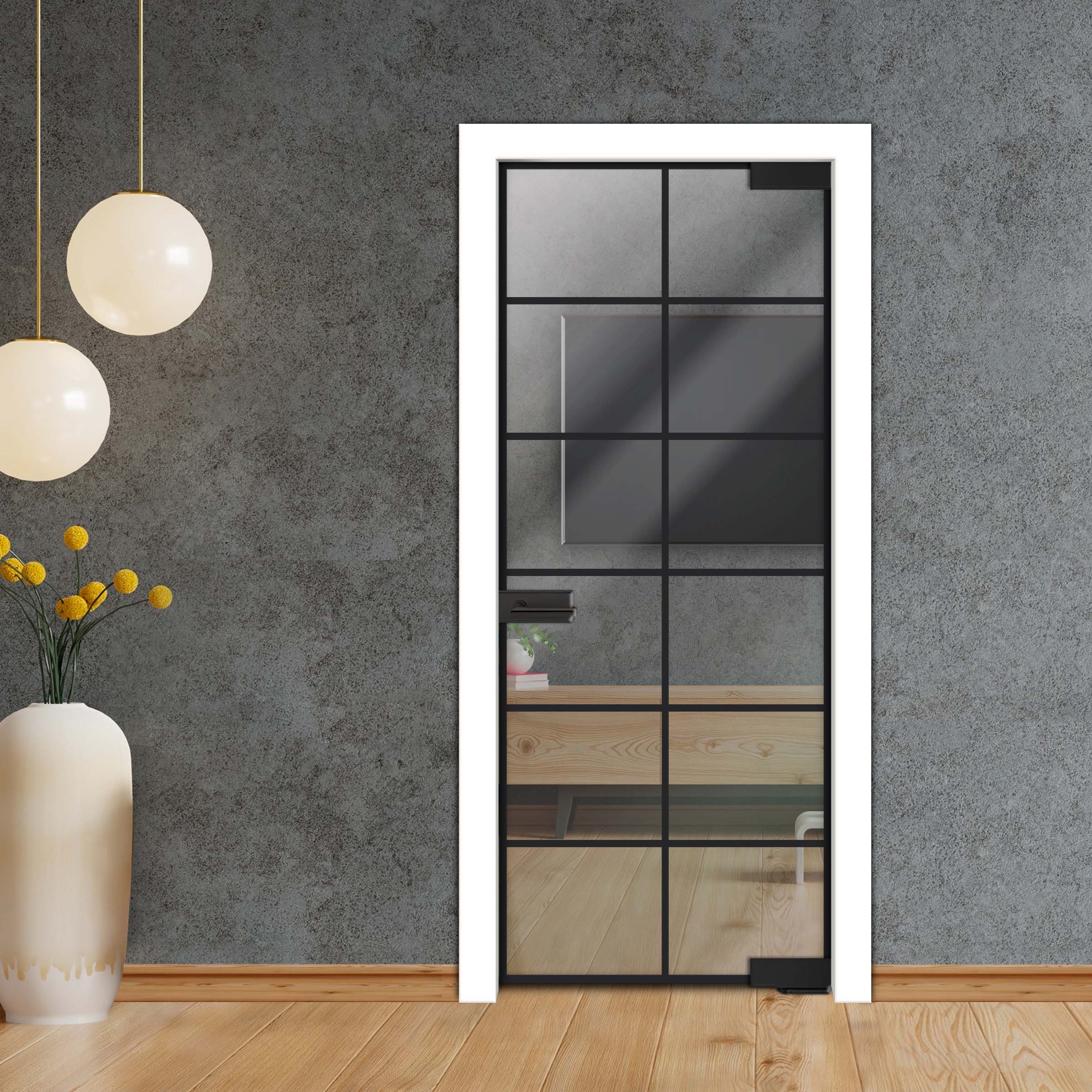 Frameless Industrial Pivot Glass Door (Black Hardware Complete Kit) PGLF-5344