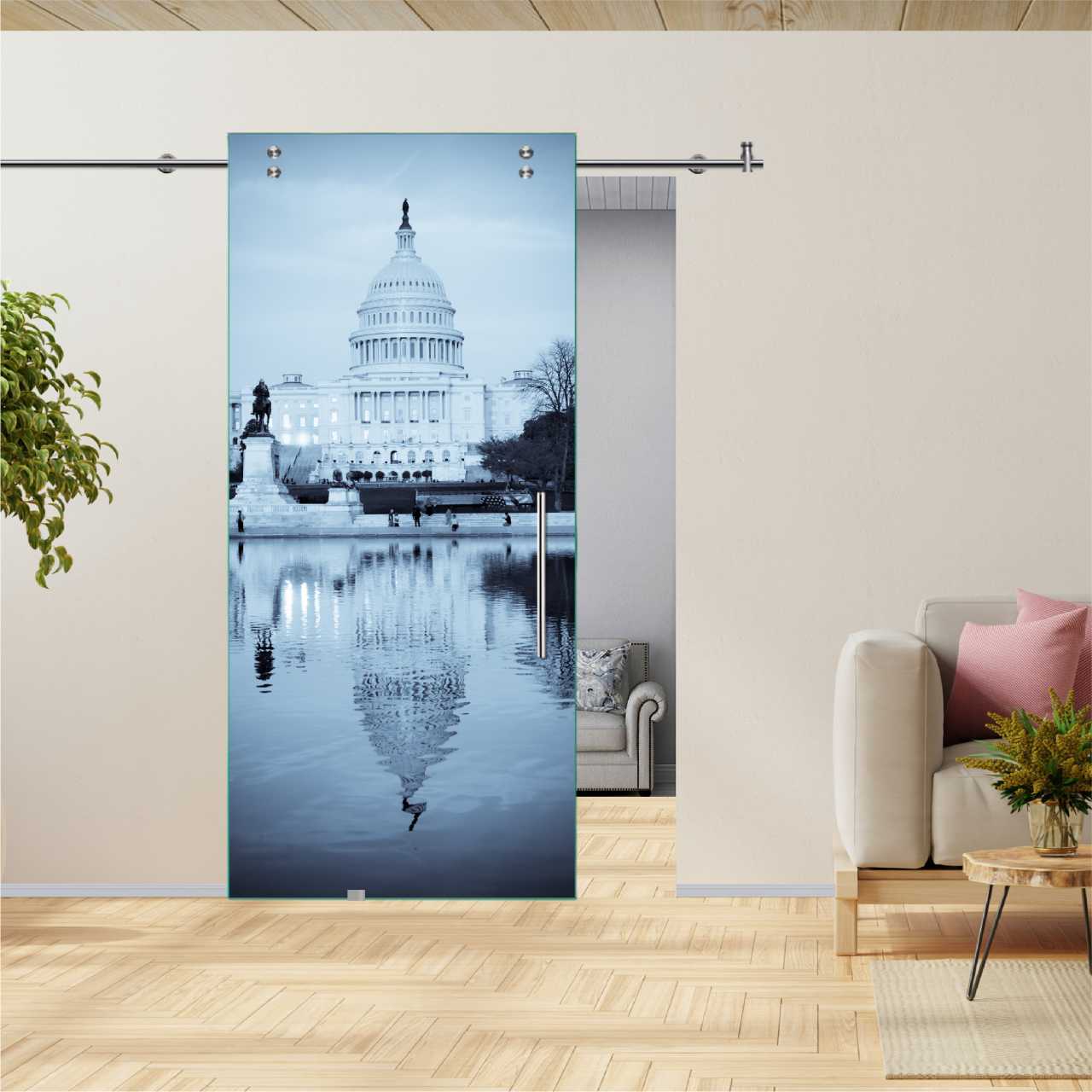 Digital Printing Sliding Barn Glass Door (Capitol Building, United States) V2000 DPSGD-6182