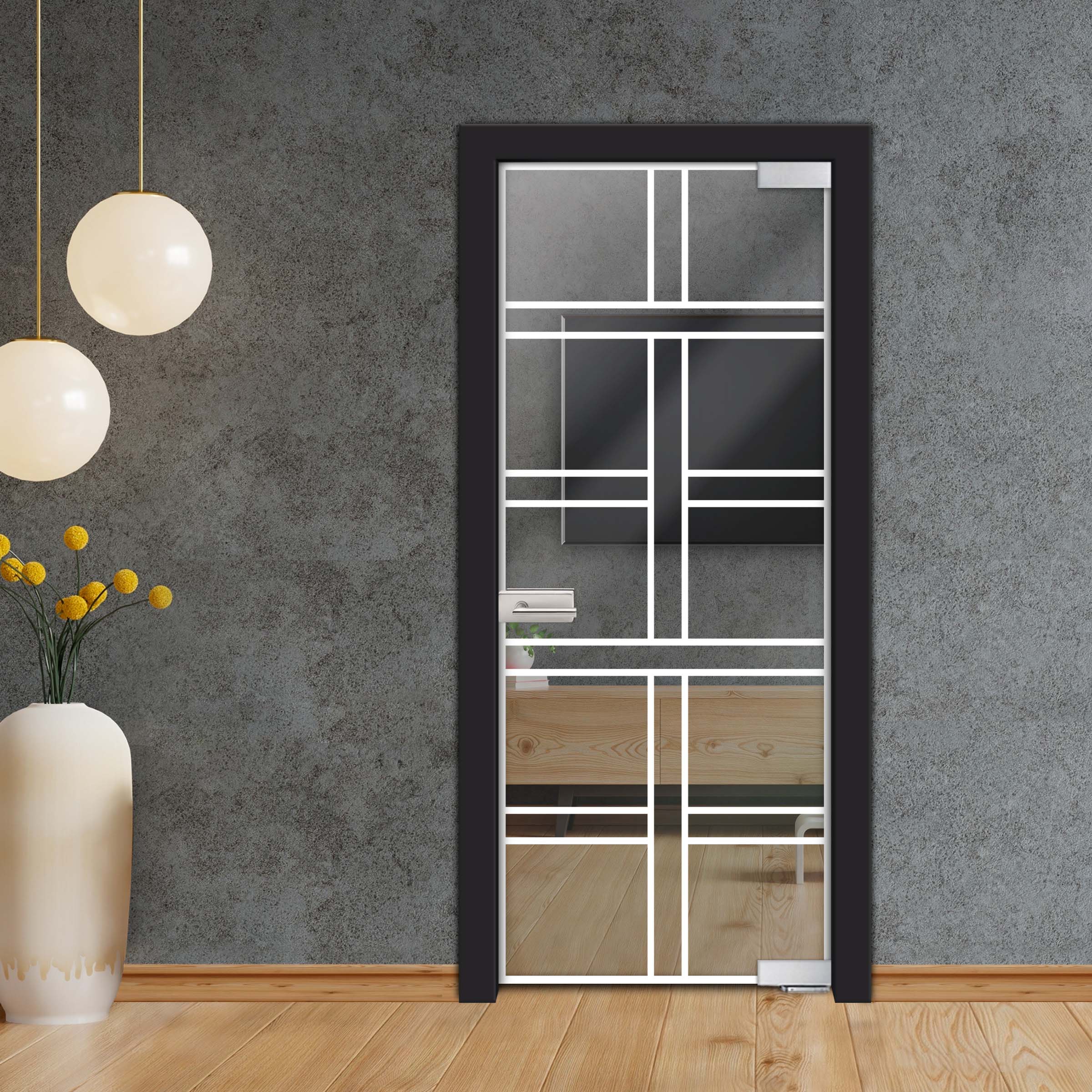 Frameless Industrial Pivot Glass Door (Black Hardware Complete Kit) PGLF-4145