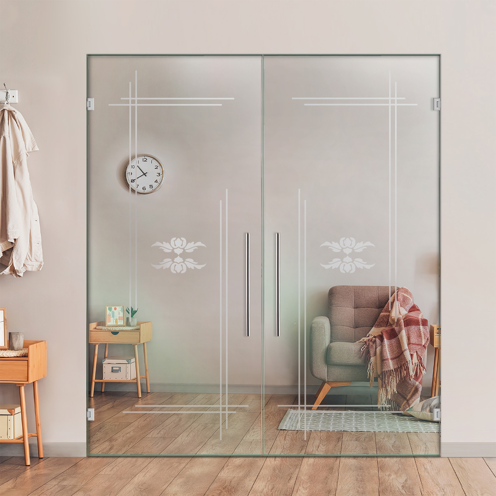 Double Swing Glass Door with Frosted Design (Non-private)