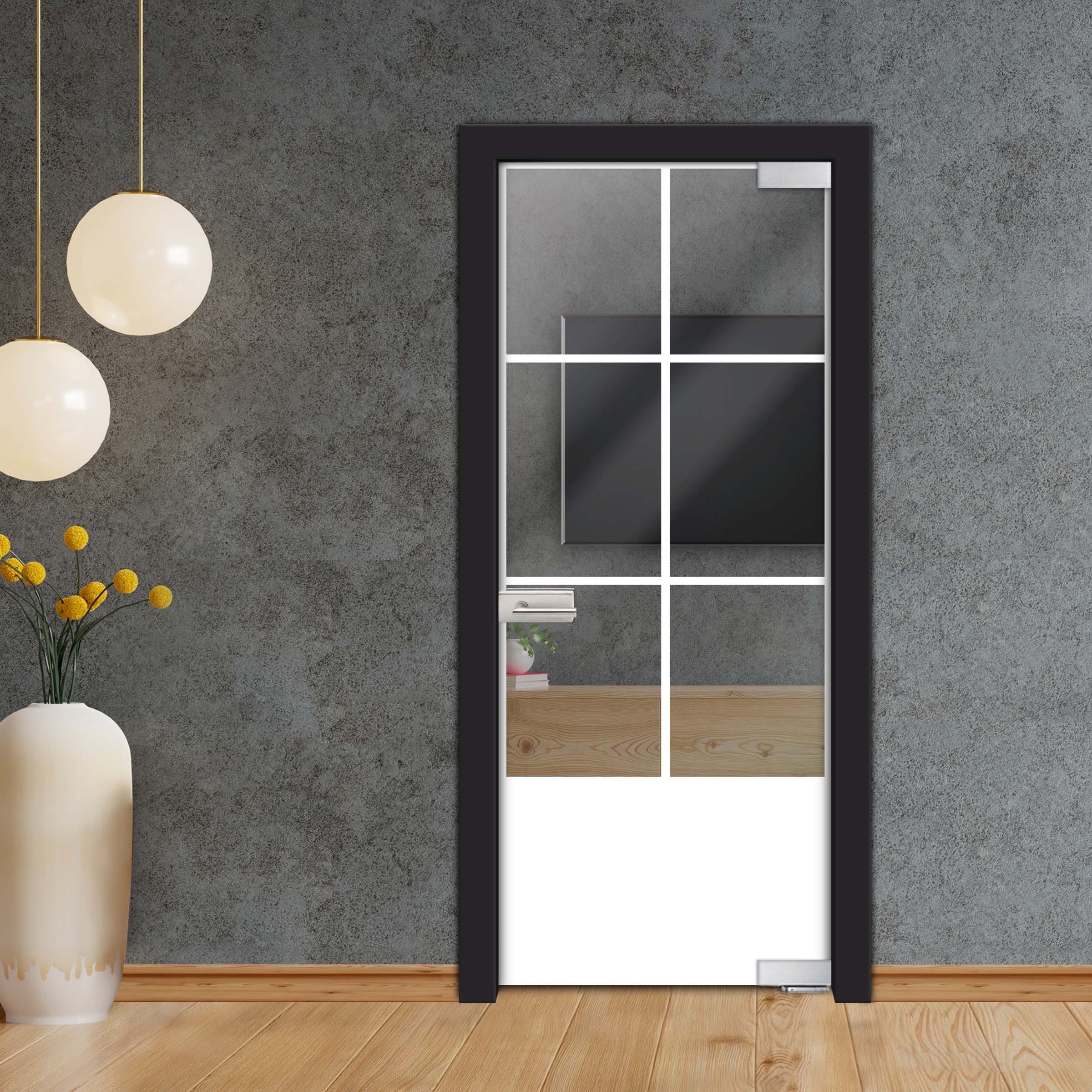 Frameless Industrial Pivot Glass Door (Black Hardware Complete Kit) PGLF-5411