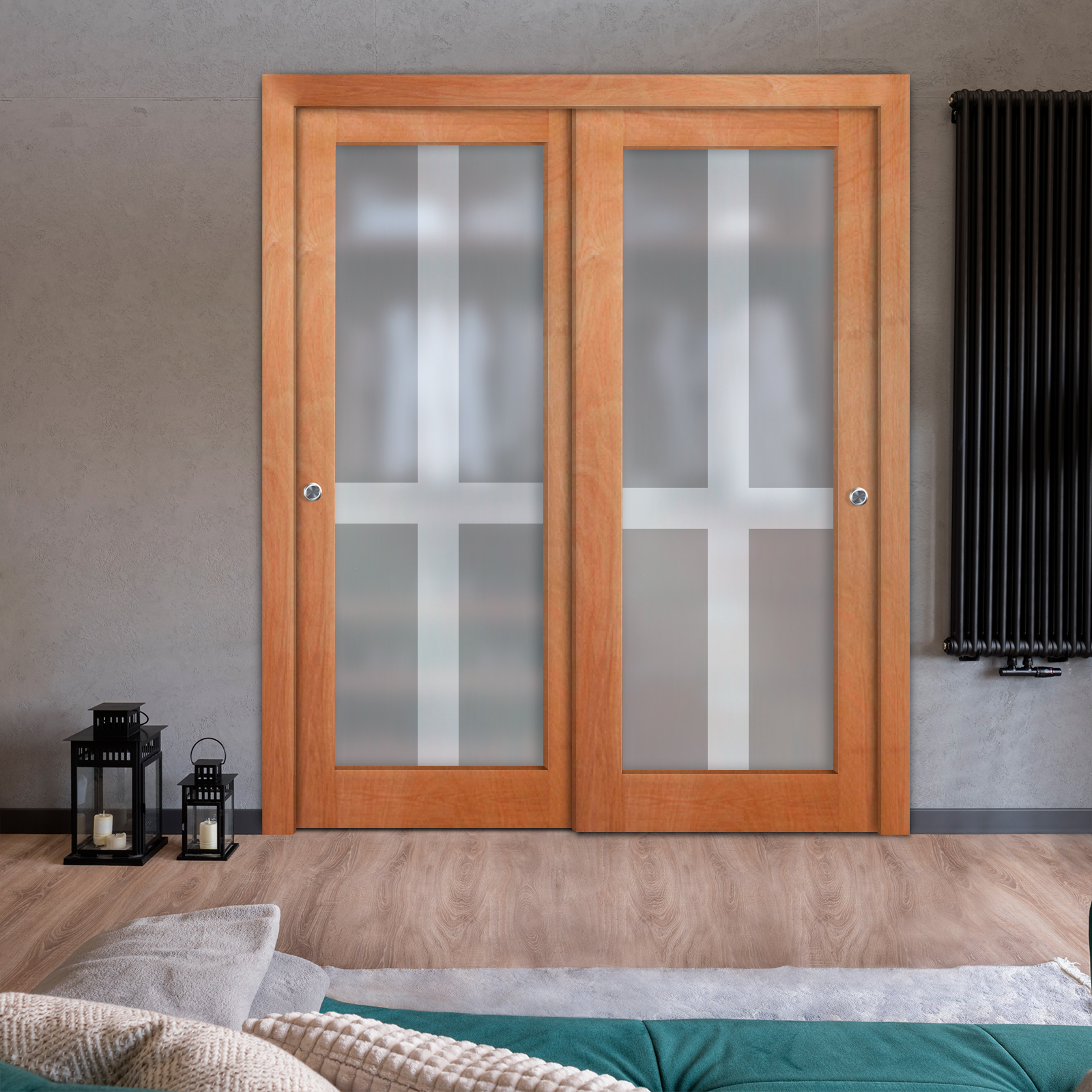 2 Leaf Premium Line Bypass Sliding Closet Door with Hardware & Frosted Design (Full-private)