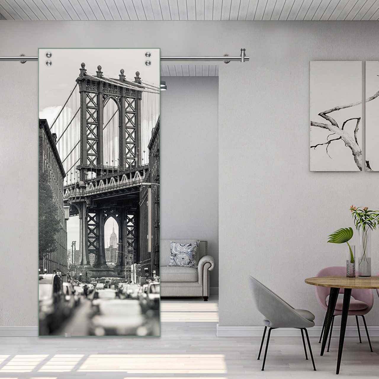 Digital Printing Sliding Barn Glass Door (Bridge Brooklyn) V2000 DPSGD-5489