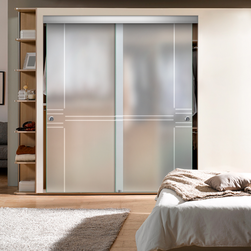 Frameless 2 Leaf Sliding Closet Bypass Glass Door (Full-private)