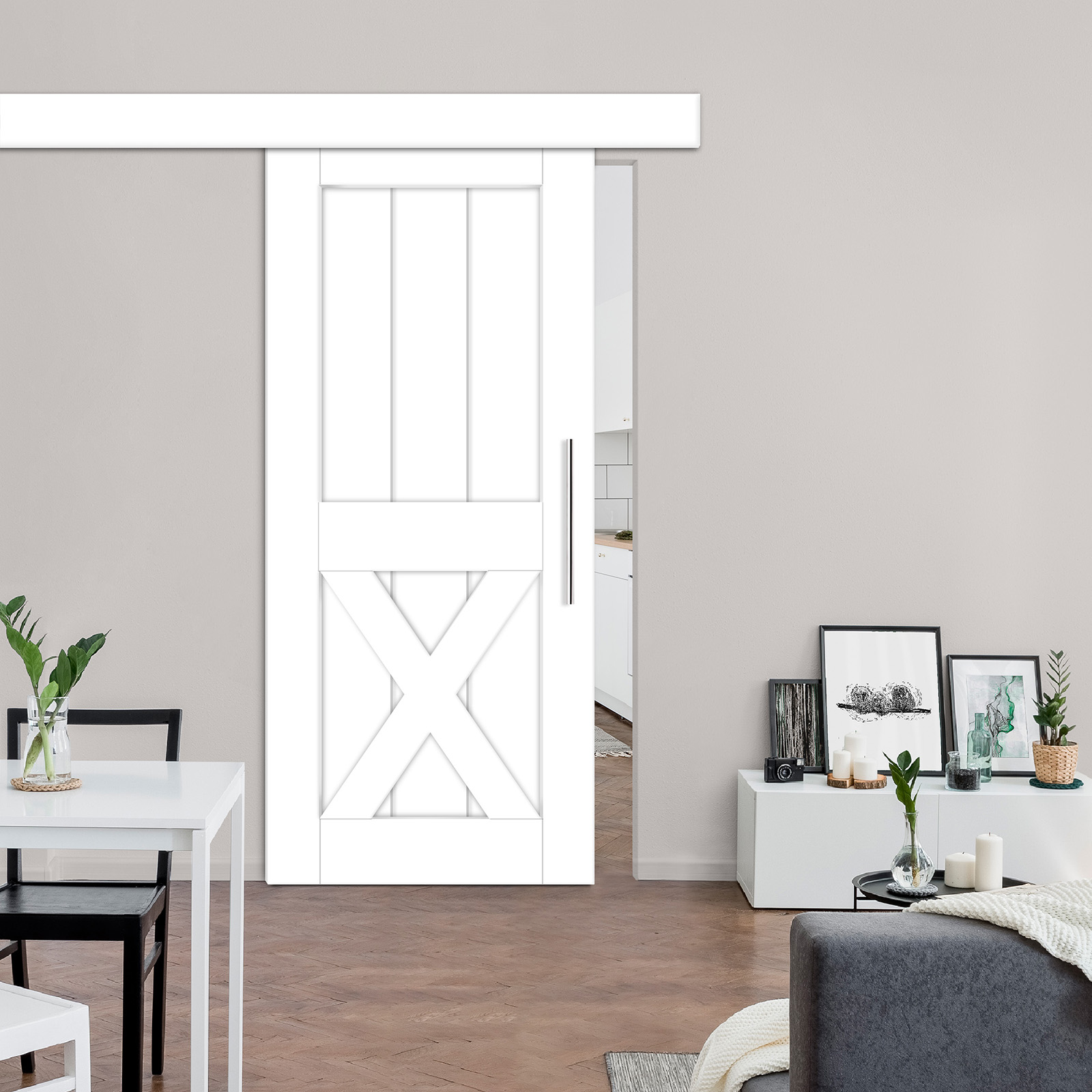 Half X Mirror Barn Door with Panel and Mirror on Back (Hardware Fascia/ Cover)