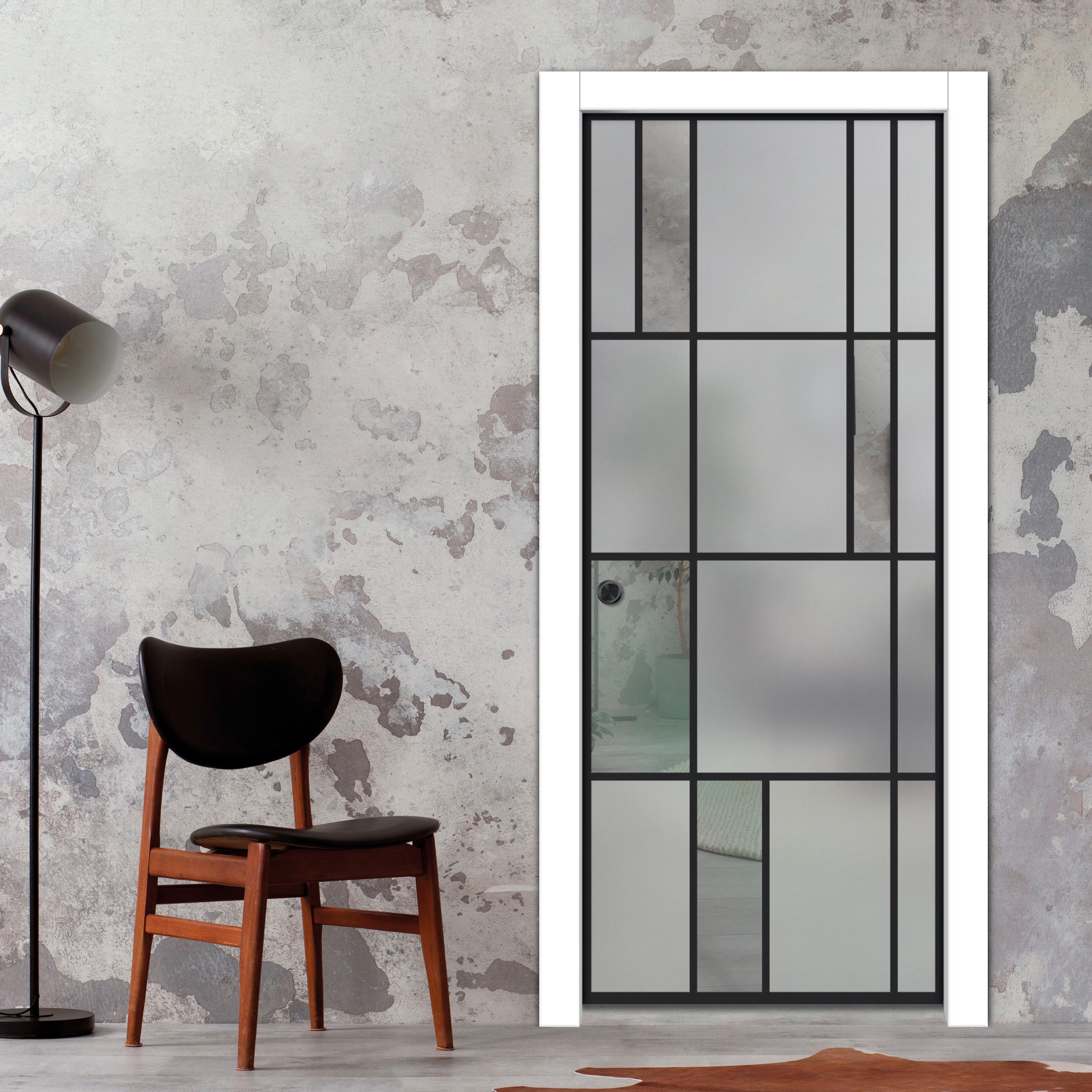 Frameless Glass Pocket Door Industrial Loft Style PSGDIS-7023