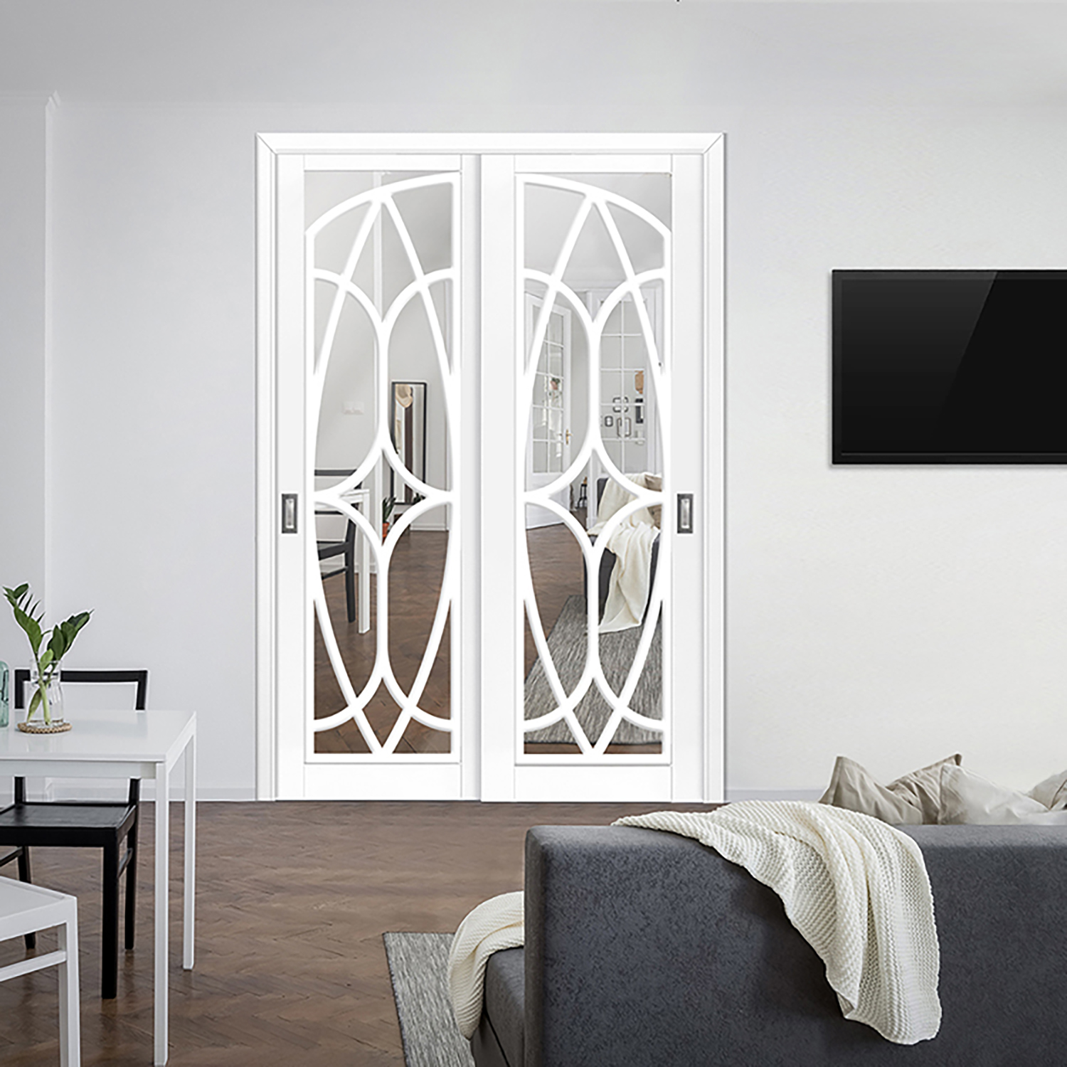 Mirror Closet Doors With Decorative Overlay Panels